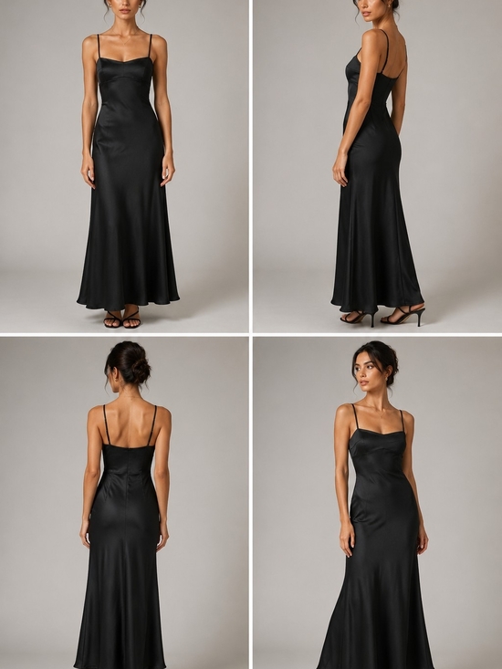 H&M Dresses & Skirts - Black Satin Slip Maxi Dress with Spaghetti Straps